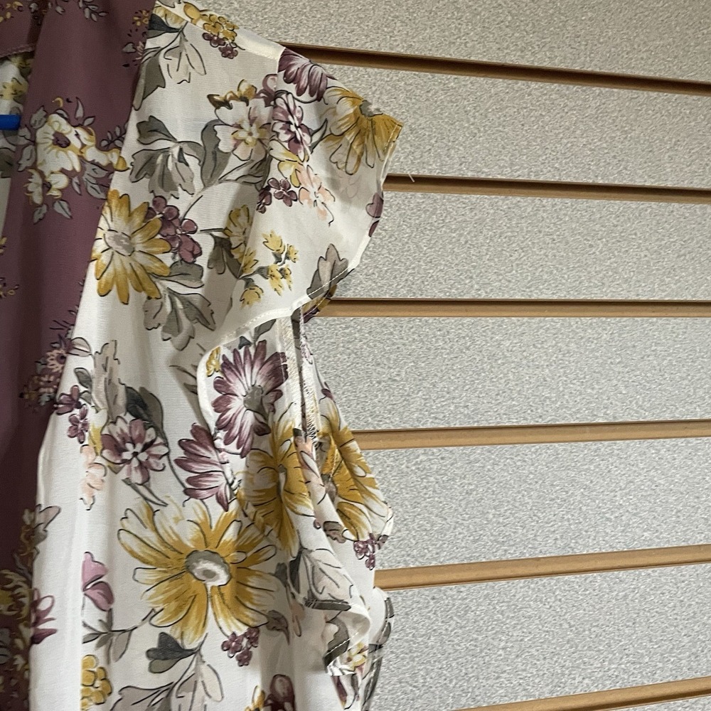 Cato Purple Yellow Floral L Kimono Open Front Ruffle Sleeves - Picture 4 of 9